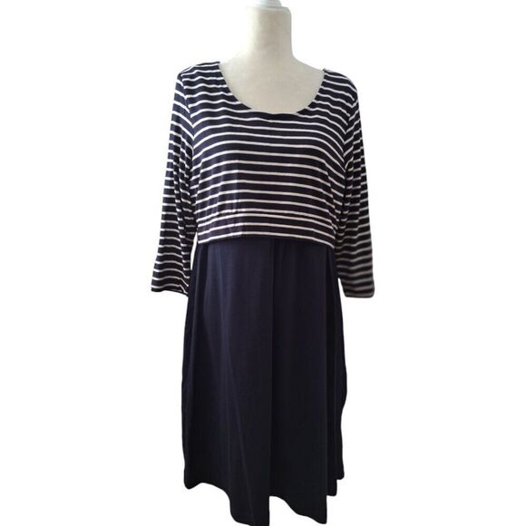 Seraphine Women's Navy Stripe 3/4 Sleeve Nautical Simone Dress Maternity Sz 14 - Picture 3 of 9
